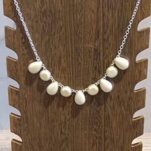 Liz Claiborne Silver and Cream Teardrop Necklace